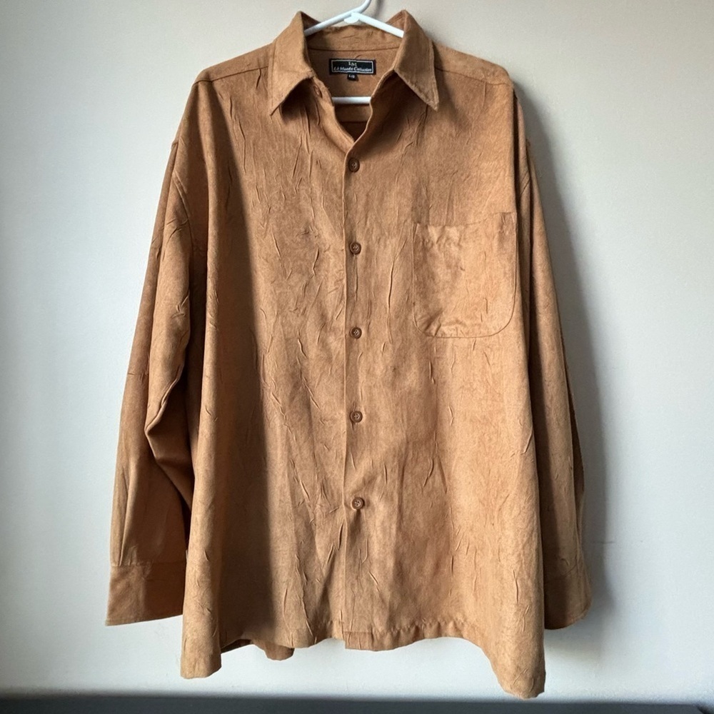 Faux Suede Textured Button Up Shirt Western Le Monde Collection Sz L - Picture 2 of 12
